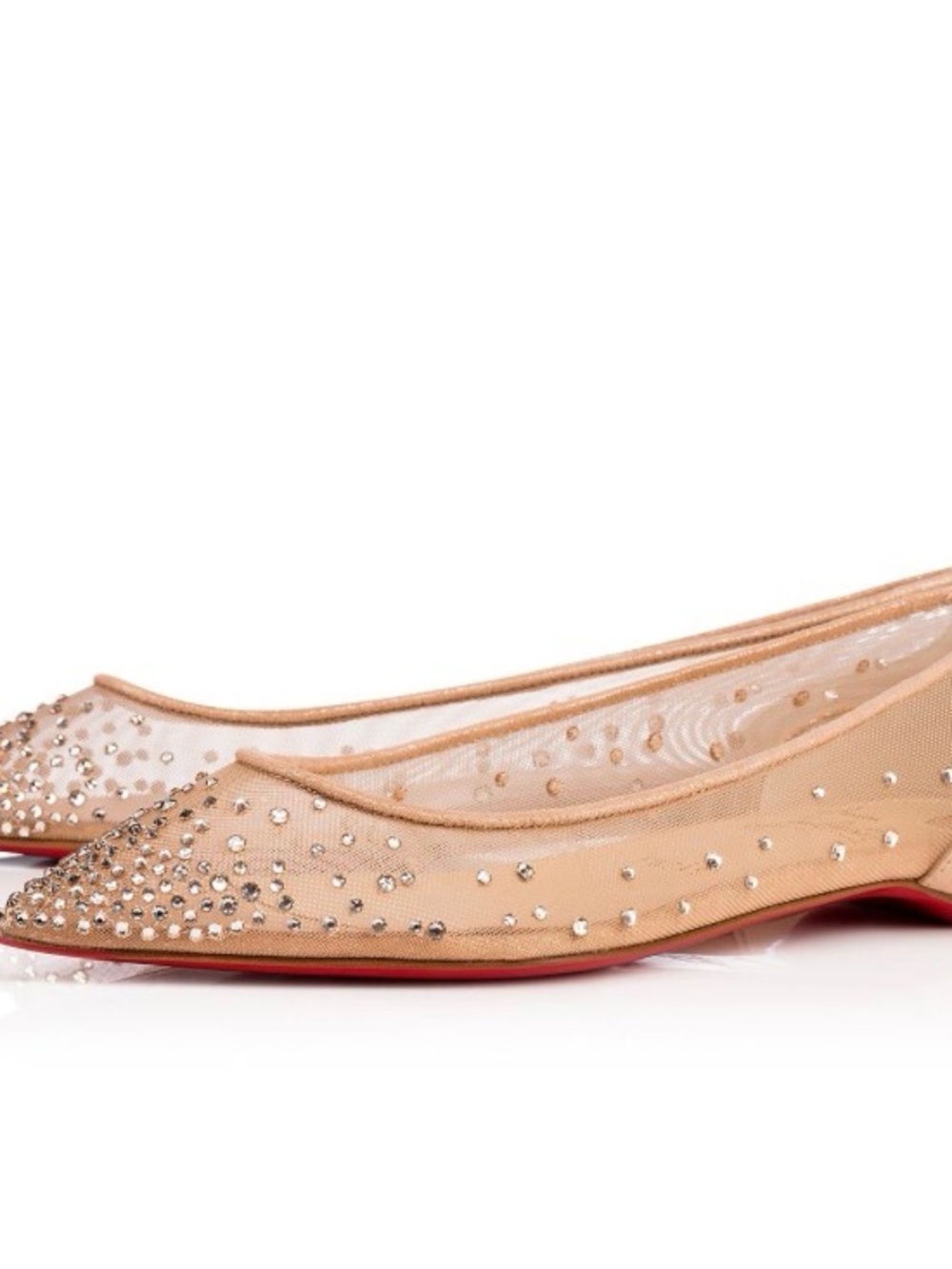 Authentic Christian Louboutin Follies Nude Crystal-Embellished Mesh Flats